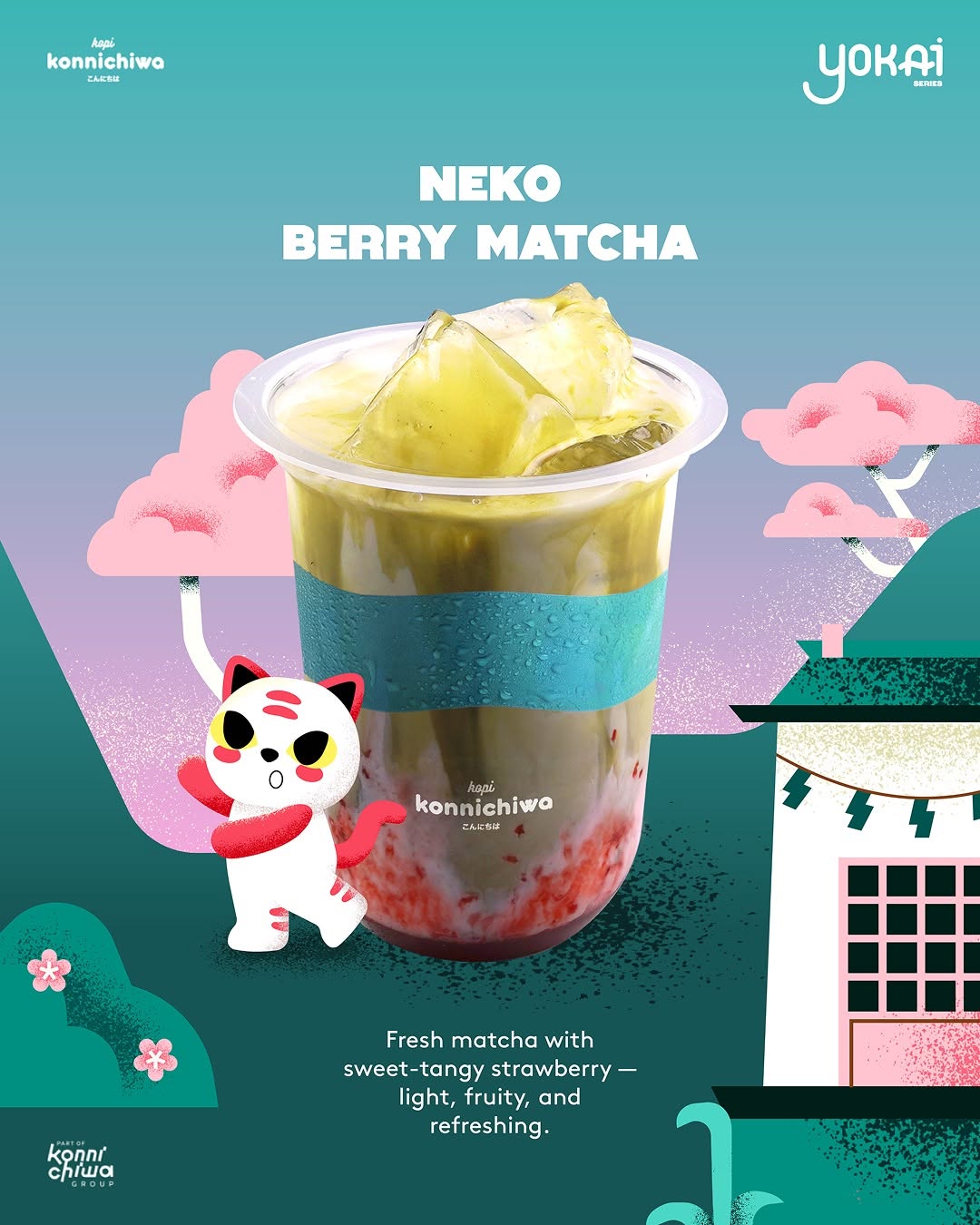Neko Berry Matcha Kopi Konnichiwa
